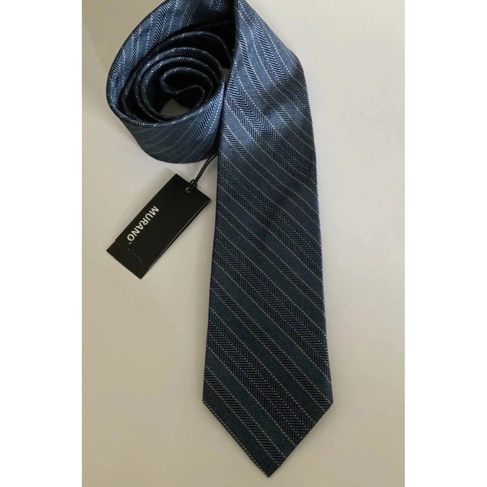 New Murano Blue Diagonal Stripe Silk neck Tie,‎ Classy Professional